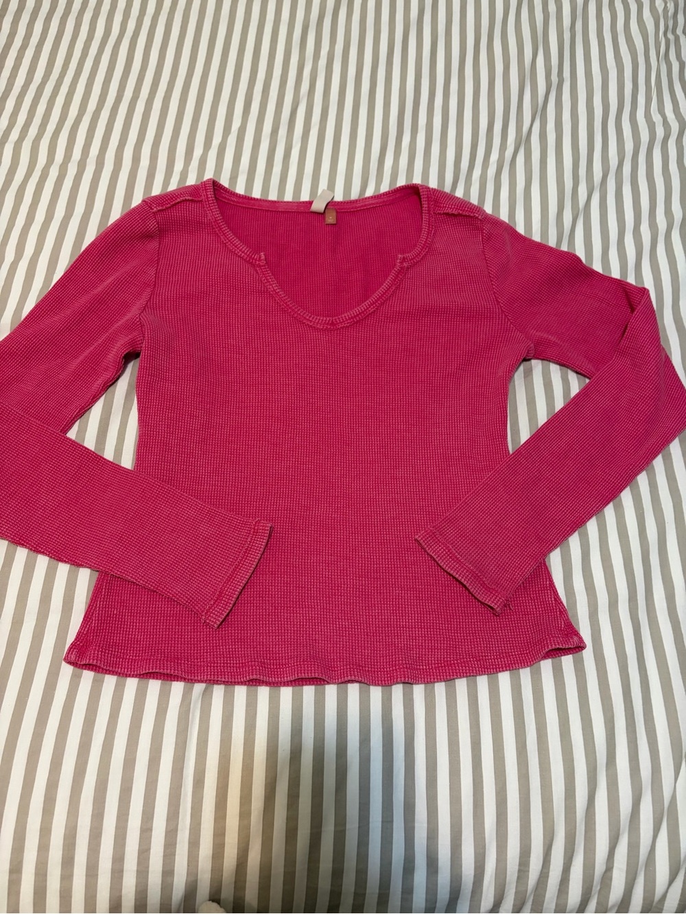 Pilcro Hot Pink Ribbed Long-Sleeve Scoop Top